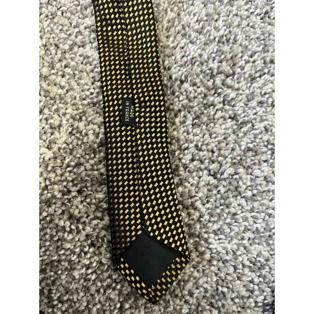 Charvet Place Vendome Yellow Tie - Yellow Black Cherckerboard silk french tie